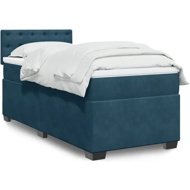 vidaXL Boxspring met matras fluweel donkerblauw 90x200 cm blauw