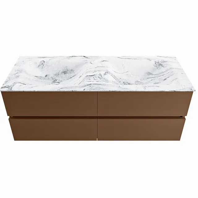 Mondiaz VICA-DLUX 130cm badmeubel onderkast Rust 4 lades. Inbouw wastafel CLOUD dubbel 2 kraangaten, kleur Glace.