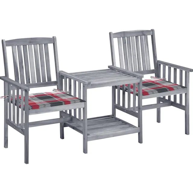 vidaXL Tuinstoelen met tafeltje en kussens massief acaciahout Grijs