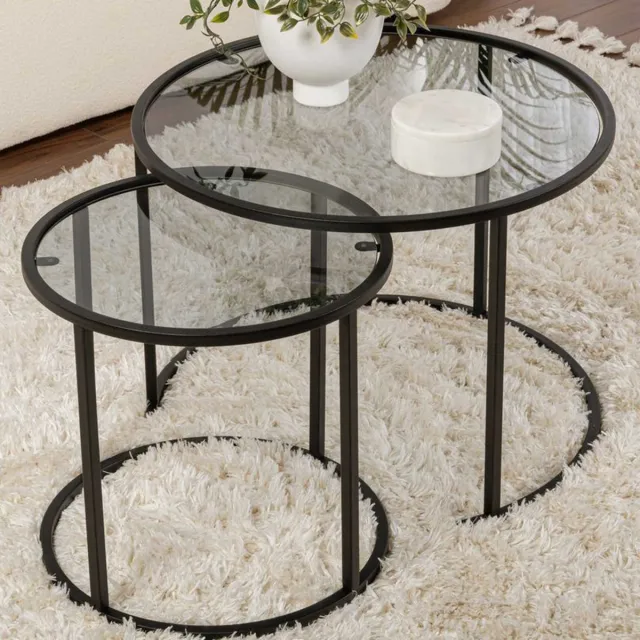 Skye Decor Salontafelset van 2 Rond Glas - Zwart Frame - 42 en 60 cm - Barlin