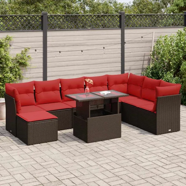 vidaXL 9-delige Loungeset met kussens poly rattan acacia bruin, foto 2