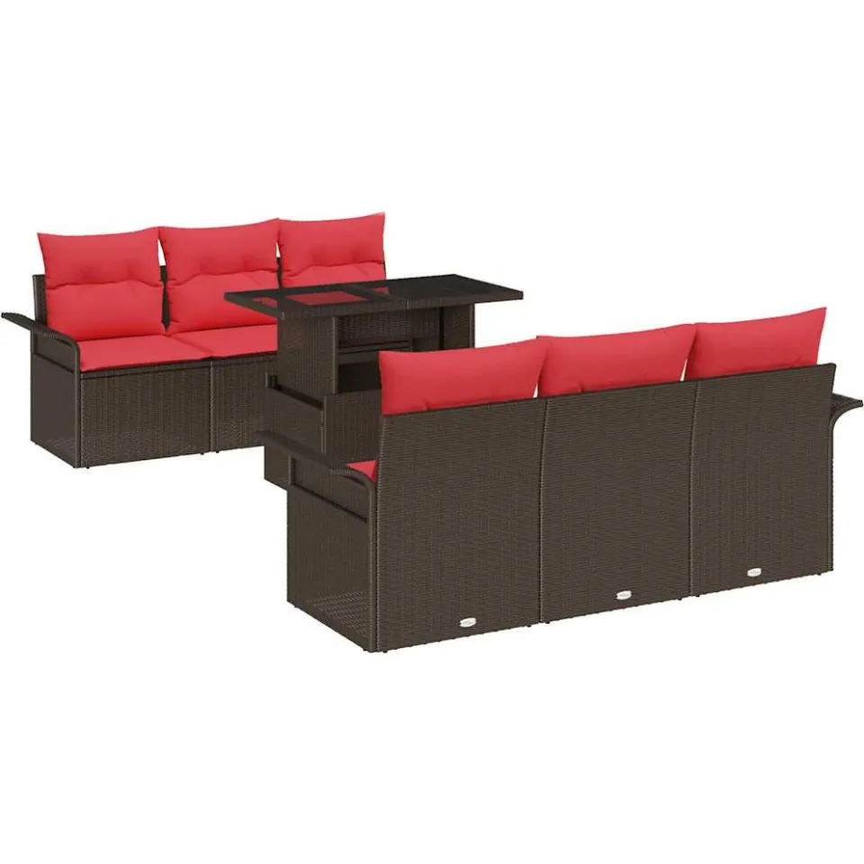 vidaXL Tuin Sofa Set 7 st 6-zits Bruin Polyrotan