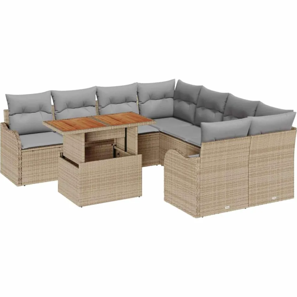 vidaXL Tuin Sofa Set 9 st Beige Poly riet