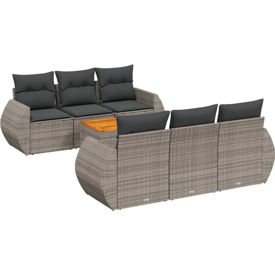 vidaXL 7-delige Loungeset met kussens poly rattan grijs, foto 3