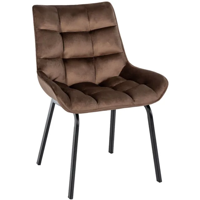 CLP Saranda Eetkamerstoel - klassiek - met zwart metalen frame - met rugleuning - Fluweel/bruin