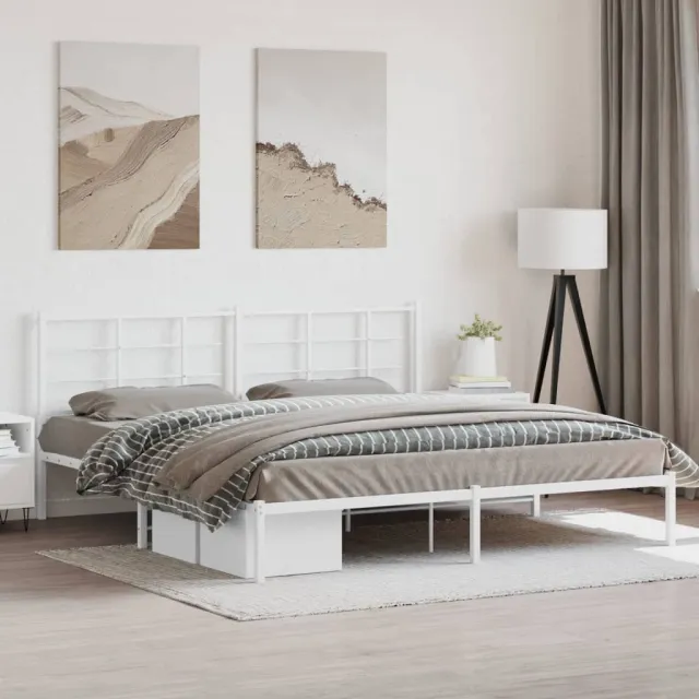 vidaXL Bedframe met hoofdbord metaal wit 200x200 cm
