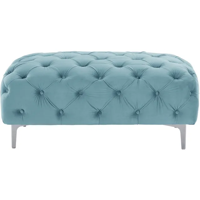 Vente-unique Chesterfield-poef van pastelblauw velours EDWINA Blauwe lucht