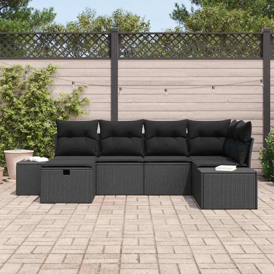 vidaXL Bankstel 6 st poly rattan zwart, foto 3