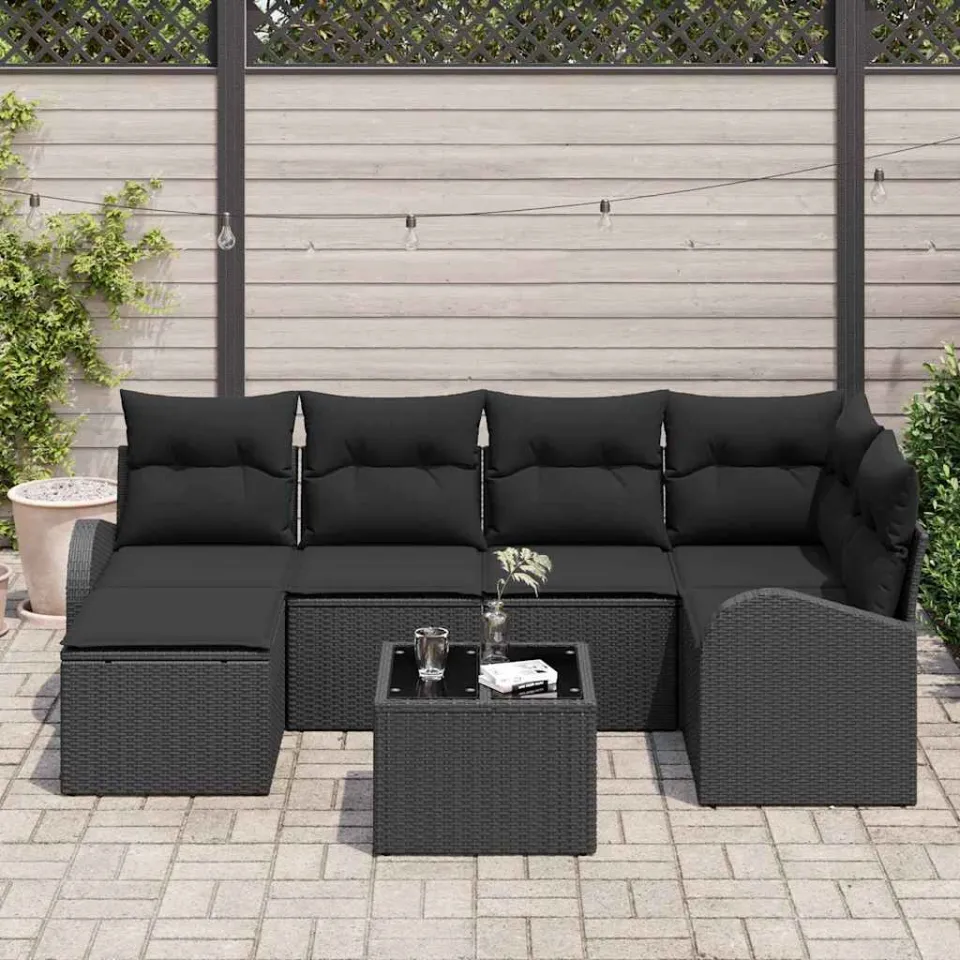 vidaXL Tuinbankenset 7 st Zwart poly rattan, foto 3