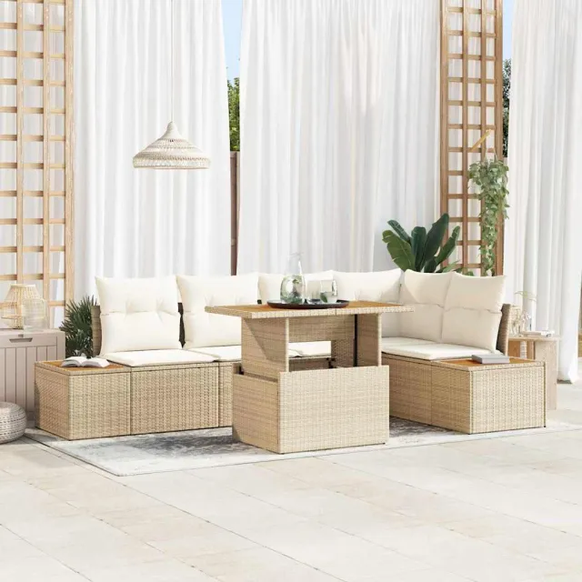 vidaXL Tuin Sofa Set 6 st Beige Poly riet, foto 2