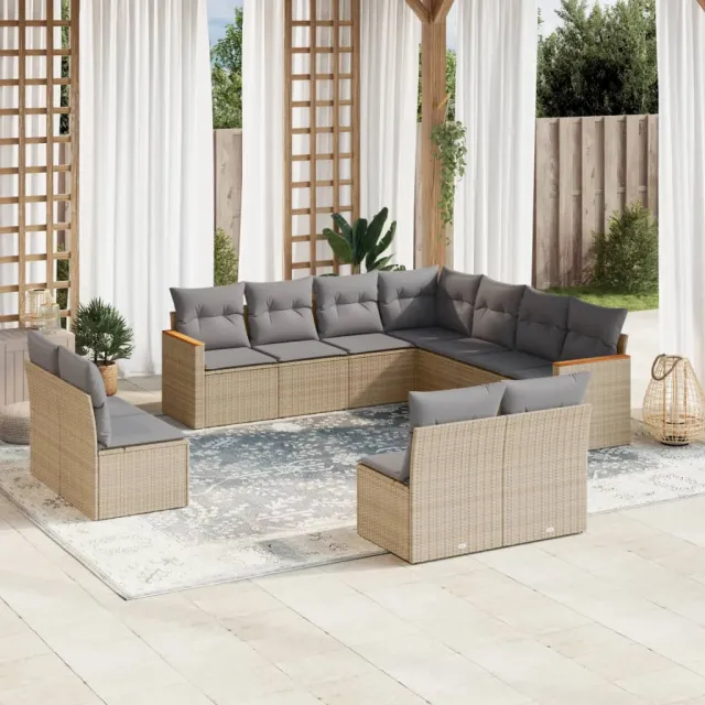 vidaXL 11-delige Tuinset met kussens poly rattan beige, foto 2