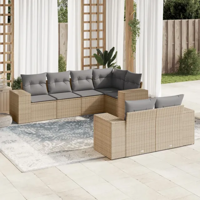 vidaXL 7-delige Loungeset met kussens poly rattan beige