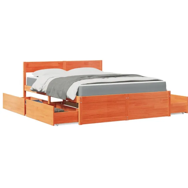 vidaXL Bed met lades en matras massief grenenhout wasbruin 140x200 cm