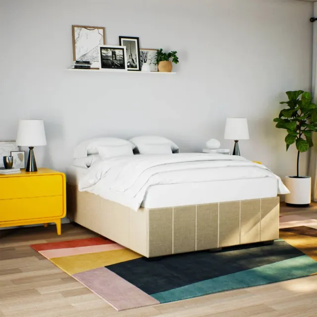 vidaXL Bedframe zonder matras stof crèmekleurig 140x190 cm
