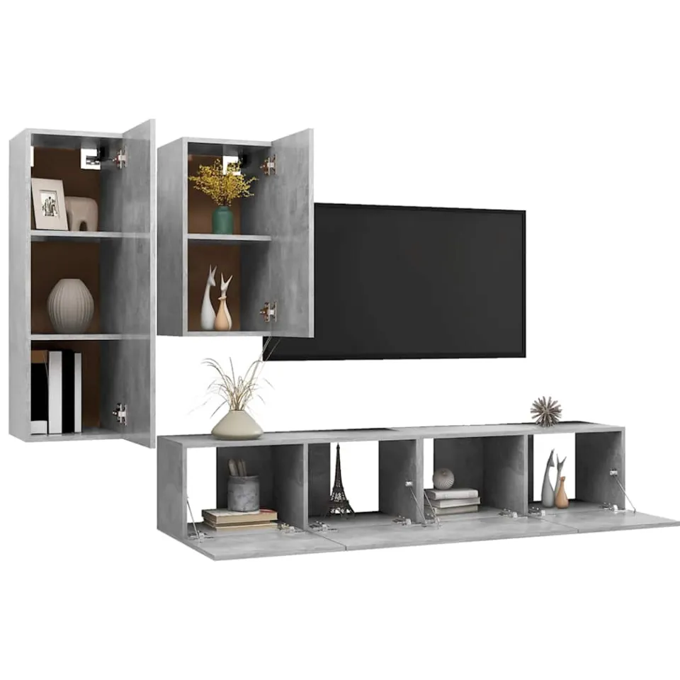 vidaXL 4-delige Tv-meubelset bewerkt hout betongrijs