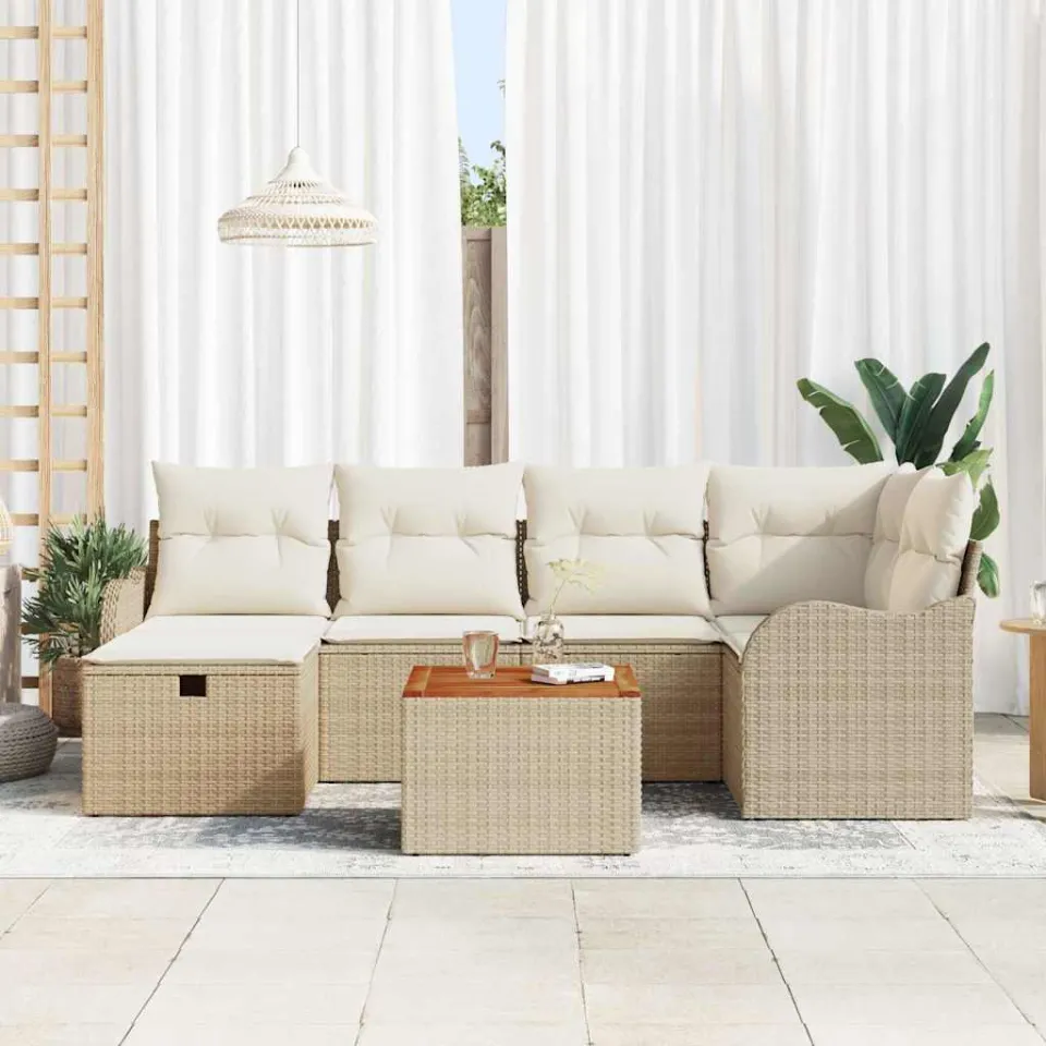 vidaXL Tuinbankenset 7 st Beige poly rattan, foto 3