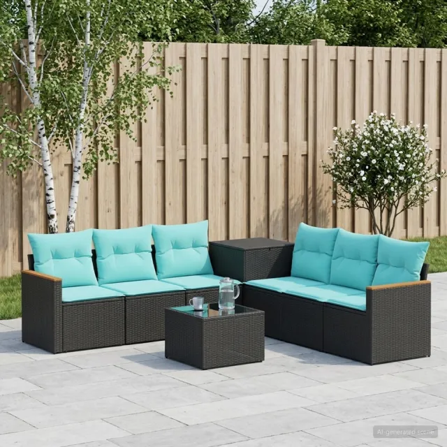 vidaXL Bankstel 8 st Zwart en Blauw 55 x 55 x 37 cm
