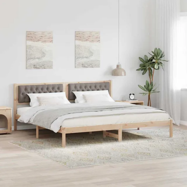 vidaXL Bedframe met hoofdeinde Taupe 200 x 200 cm Massief grenenhout Bruin
