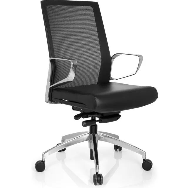 hjh office Provider PU - Bureaustoel - Directiestoel - Netstof - Leder - Zwart