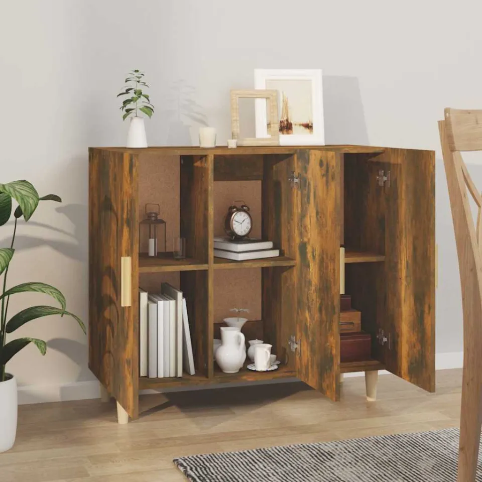 vidaXL Dressoir 90x34x80 cm bewerkt hout gerookt eikenkleurig, foto 3