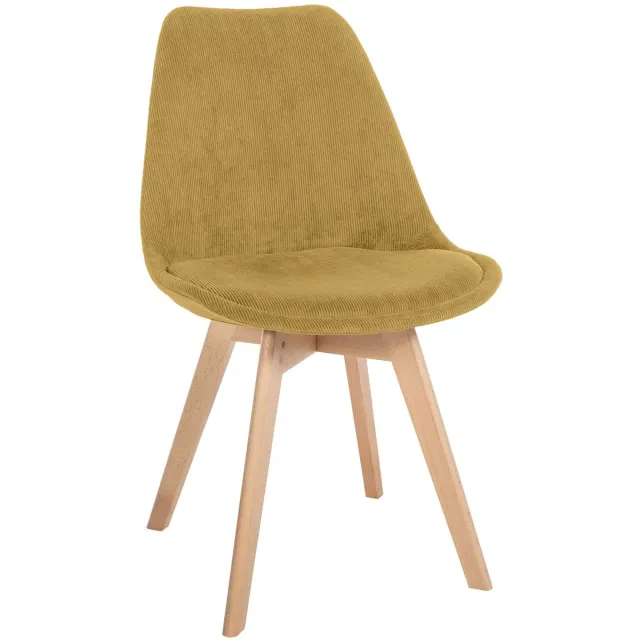 CLP Linares Eetkamerstoel - Design Keukenstoel - Scandinavisch Kuipstoel - Houten Poten Ribstof/geel