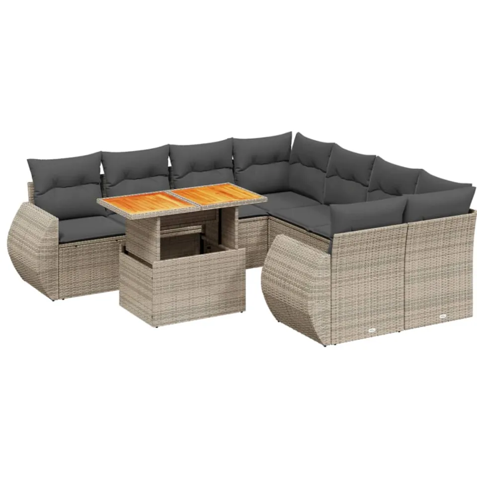vidaXL 9-delige Loungeset met kussens poly rattan grijs, foto 3