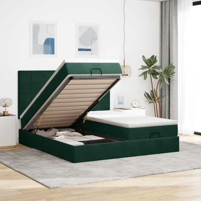 vidaXL Ottoman bed met matrassen en LED's 200x200cm fluweel groen