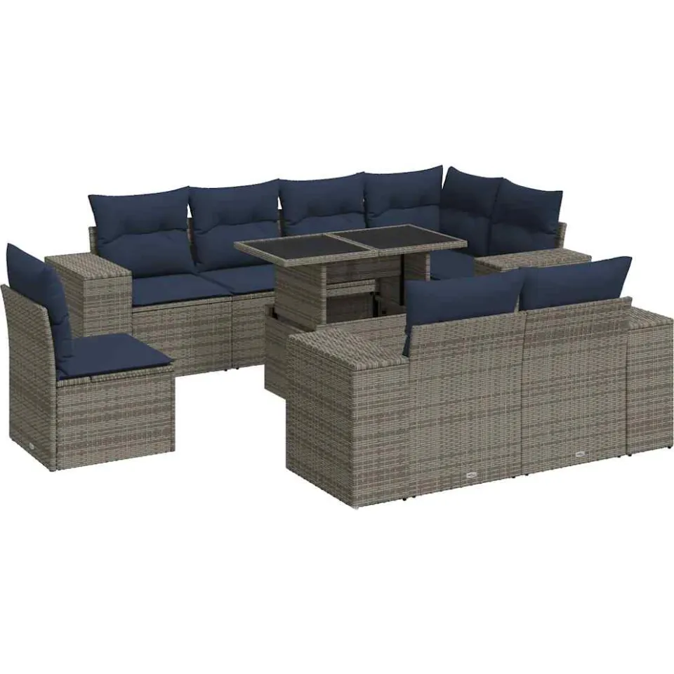 vidaXL 9-delige Loungeset met kussens poly rattan acacia grijs, foto 3
