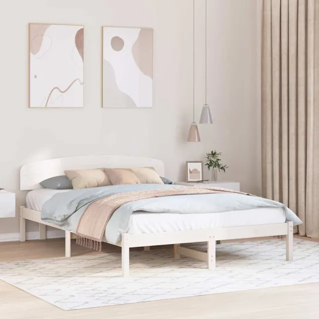 vidaXL Bedframe met hoofdeinde Wit 140 x 200 cm Massief grenenhout