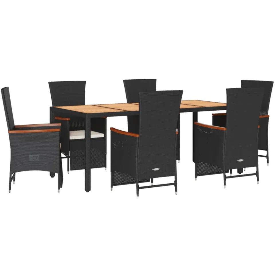 vidaXL 7-delige Tuinset met kussens poly rattan zwart