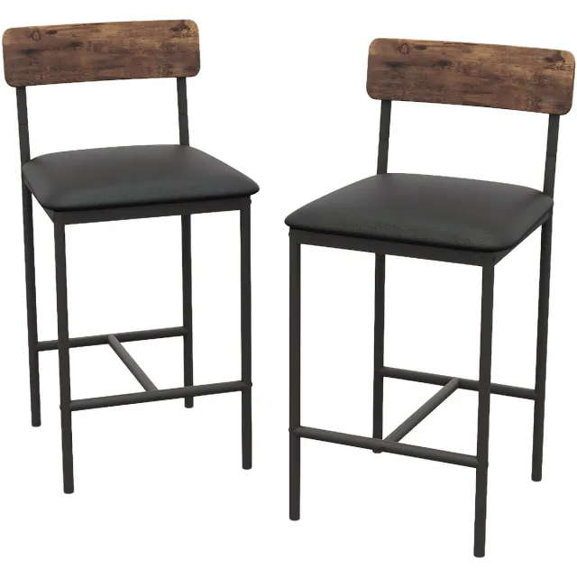 Triumpunpre Set van 2 barstoelen, keukenbarstoelen met voetsteun, 64,8 cm hoge gestoffeerde stoelen met rugleuning, 2 barstoelen op aanrichthoogte voor bar en keukeneiland, eenvoudige montage bruin
