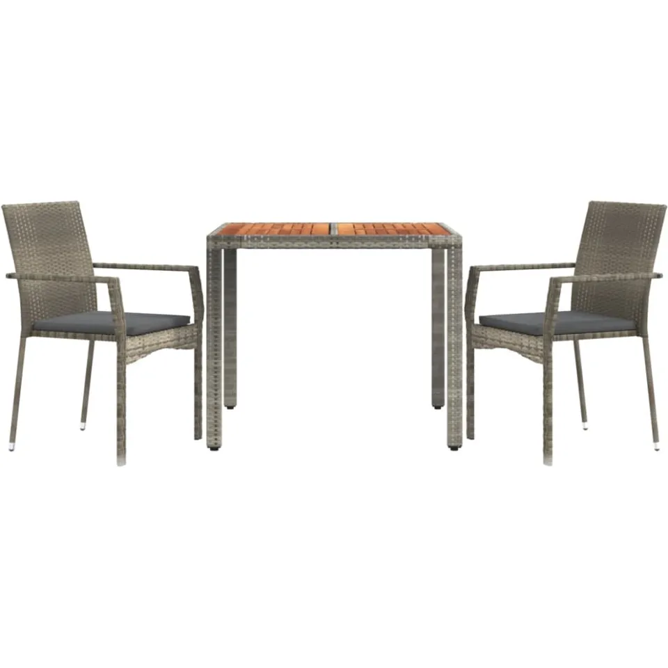 vidaXL 3-delige Tuinset met kussens poly rattan grijs