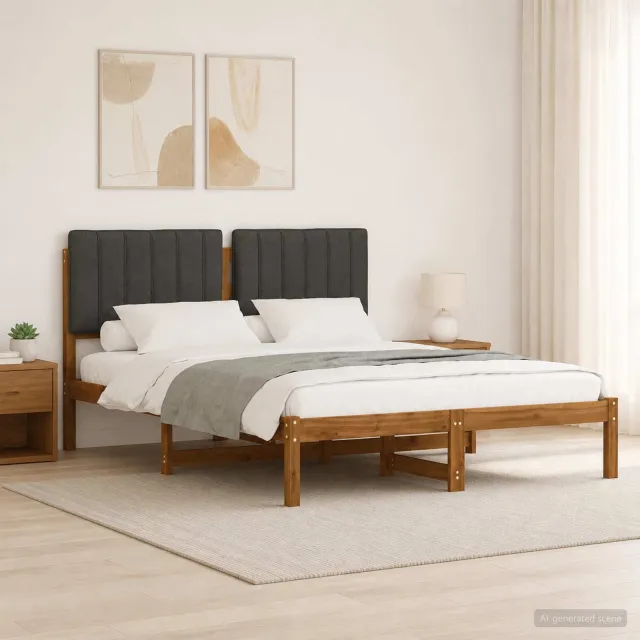 vidaXL Bedframe met gestoffeerd hoofdbord Naturel en donkergrijs Tan