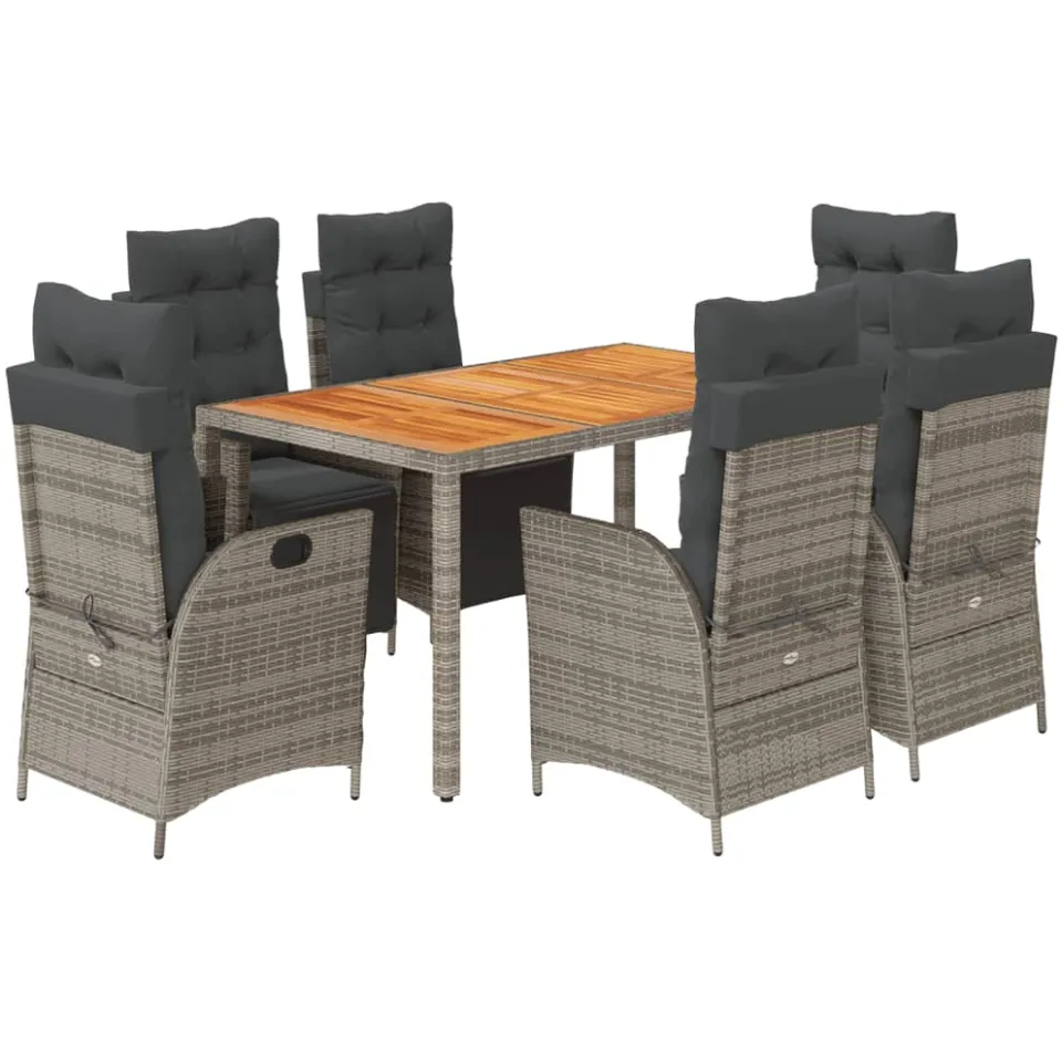 vidaXL 7-delige Tuinset met kussens poly rattan grijs, foto 3