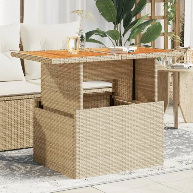 vidaXL Tuintafel 100x55x73 cm poly rattan en acaciahout beige, foto 2