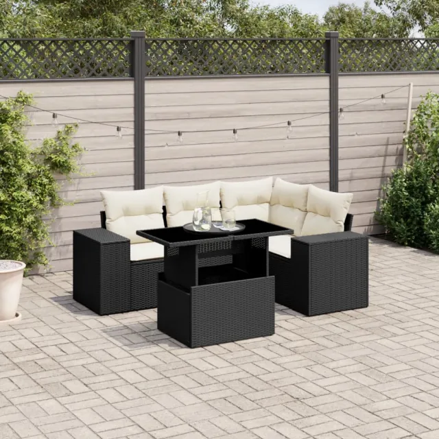 vidaXL 5-delige Loungeset met kussens poly rattan zwart, foto 2