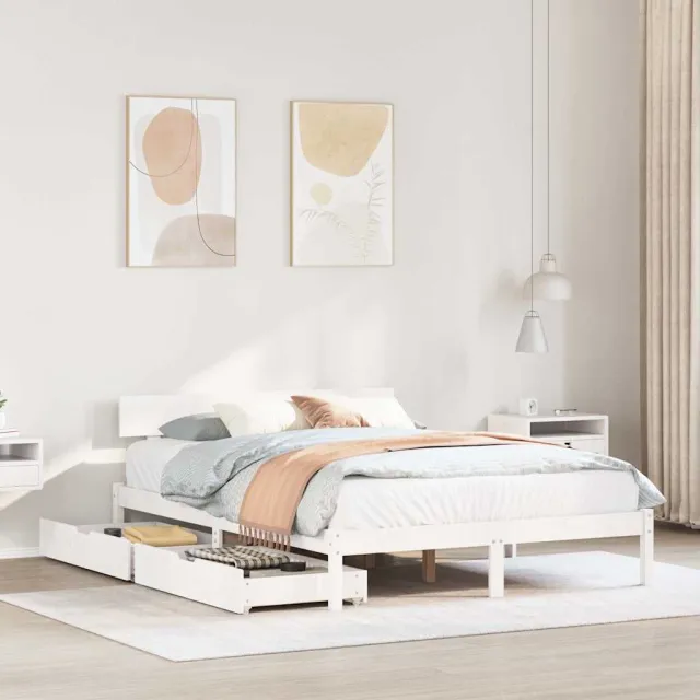 vidaXL Bedframe zonder matras massief grenenhout wit 135x190 cm