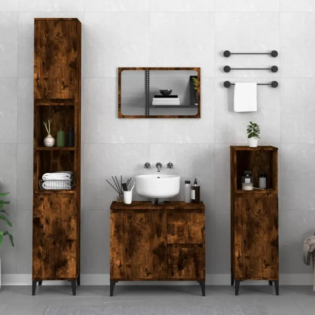 vidaXL 3-delige Badkamermeubelset bewerkt hout gerookt eikenkleurig, foto 2