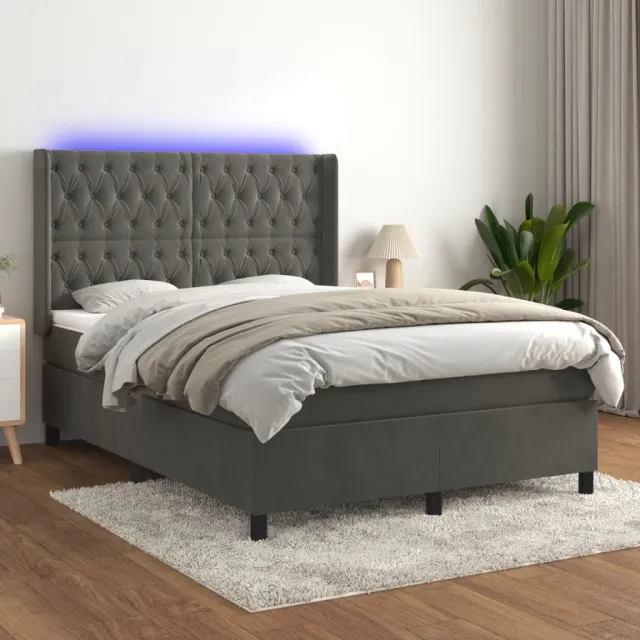 vidaXL Boxspring met matras en LED fluweel donkergrijs 140x190 cm grijs