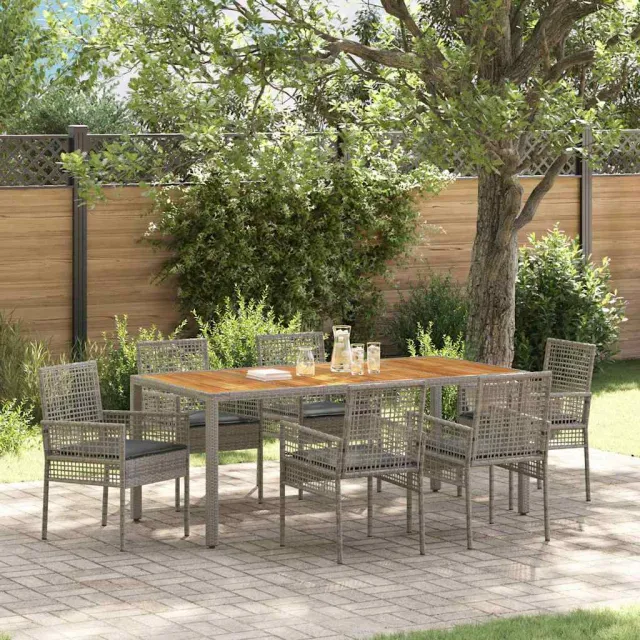 vidaXL Tuin eettafelset 7 st Grijs poly rattan, foto 2