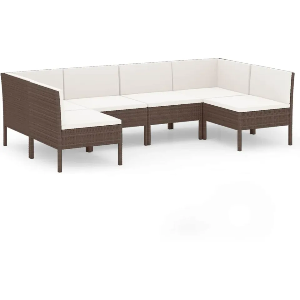 vidaXL 6-delige Loungeset met kussens poly rattan bruin, foto 3