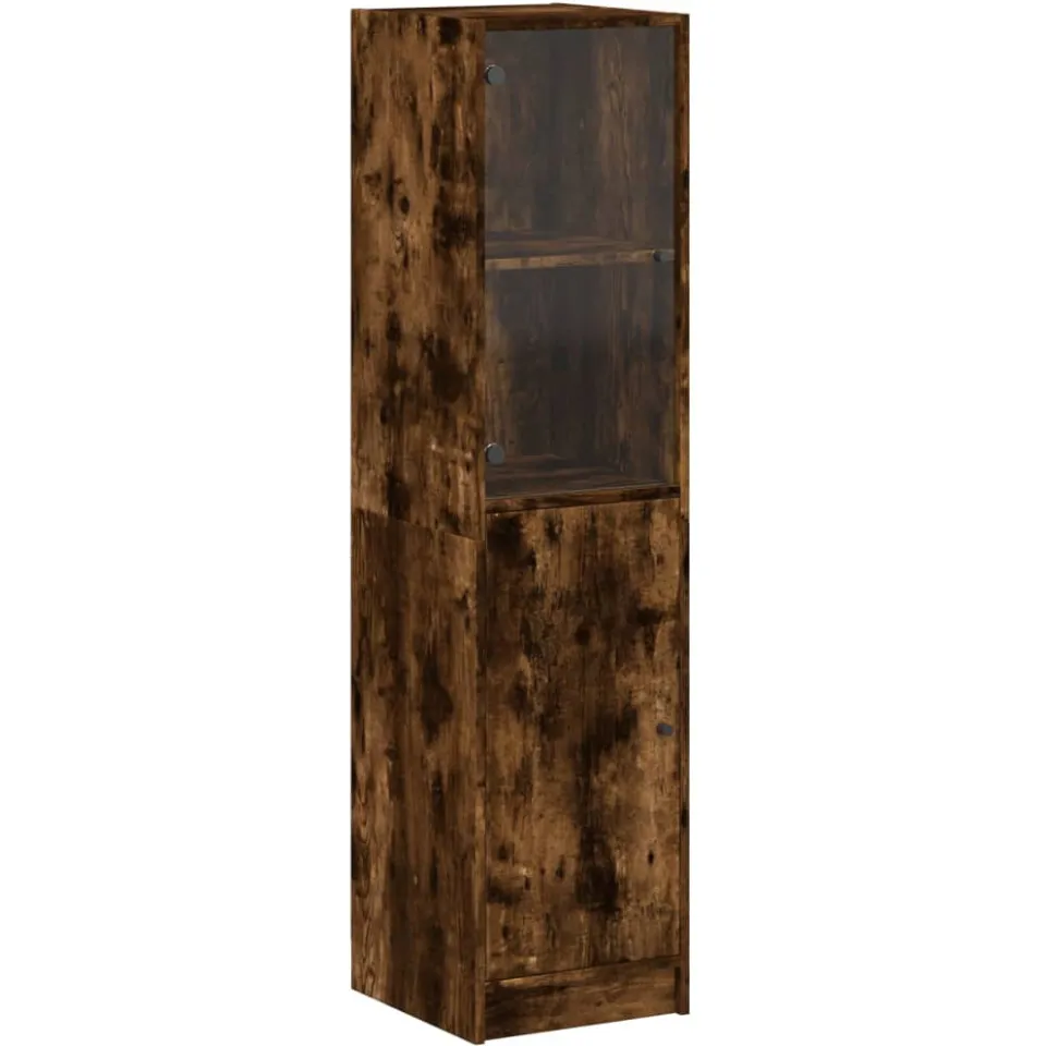 vidaXL Hoge kast met glazen deur 35x37x142 cm gerookt eikenkleurig Bruin