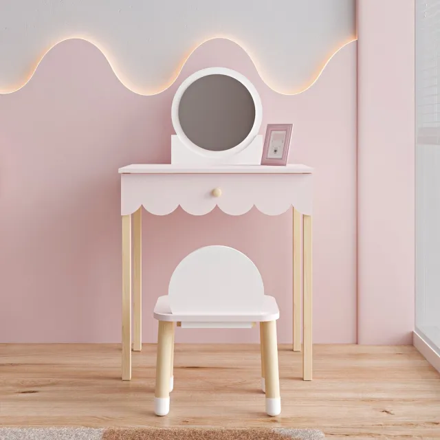 en.casa Kaptafel met stoel Vestnes 93x56x36 cm roze en wit [en.casa]