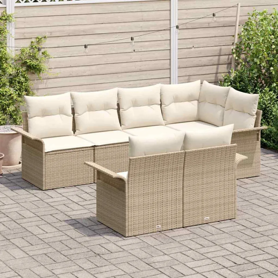 vidaXL Tuin Sofa Set 7 st Beige Poly riet, foto 3