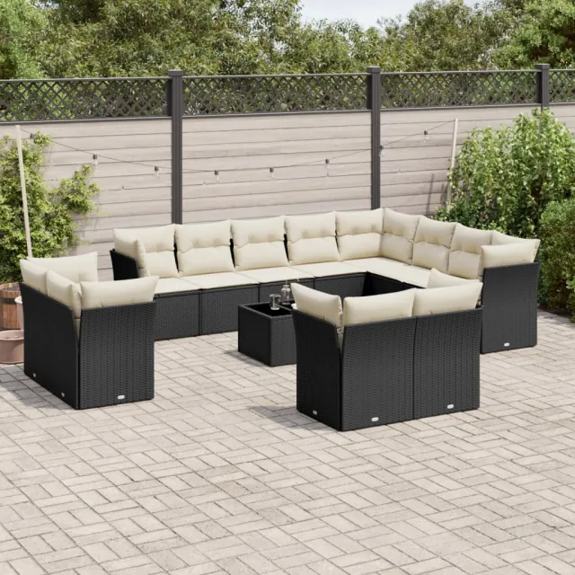 vidaXL 13-delige Loungeset met kussens poly rattan zwart, foto 2