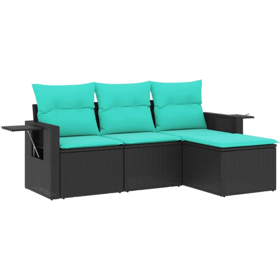 vidaXL 4-delige tuinbankset met kussens, zwart polyrotan, foto 3