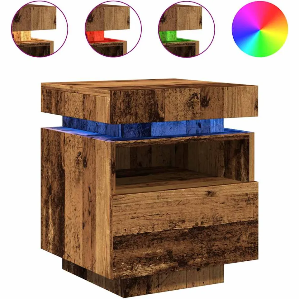 vidaXL Nachtkastjes met LED-verlichting 2 st 40x39x48,5 cm oud hout bruin, foto 3