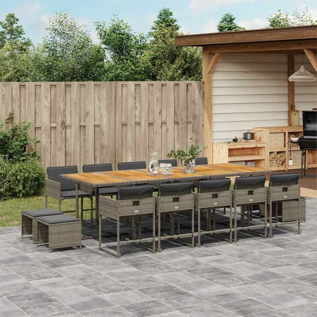 vidaXL 15-delige Tuinset met kussens poly rattan grijs, foto 2