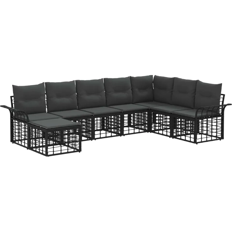 vidaXL Buiten bankenset 8 st Zwart en Donkergrijs Polyester