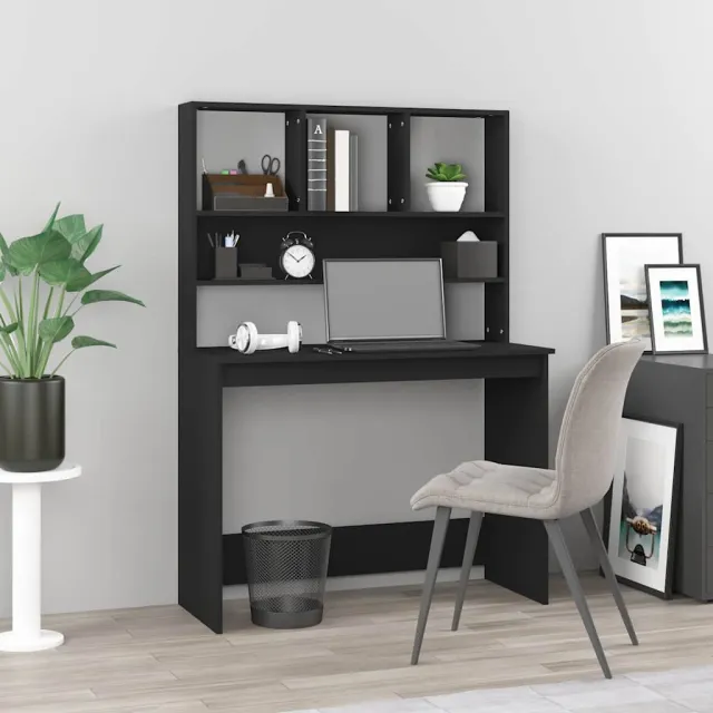 vidaXL Bureau met schappen 102x45x148 cm bewerkt hout zwart, foto 2